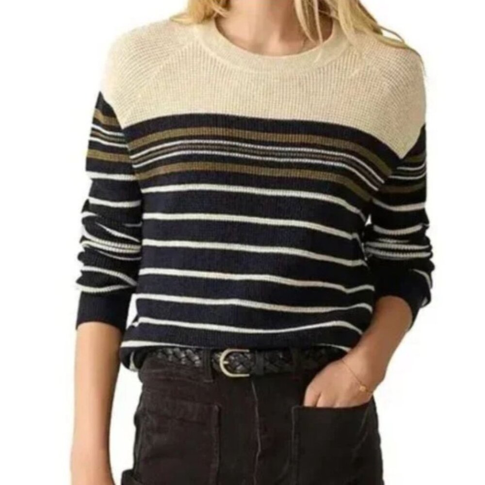 Faherty Throwback Waffle Crew Neck Striped Ivory … - image 2